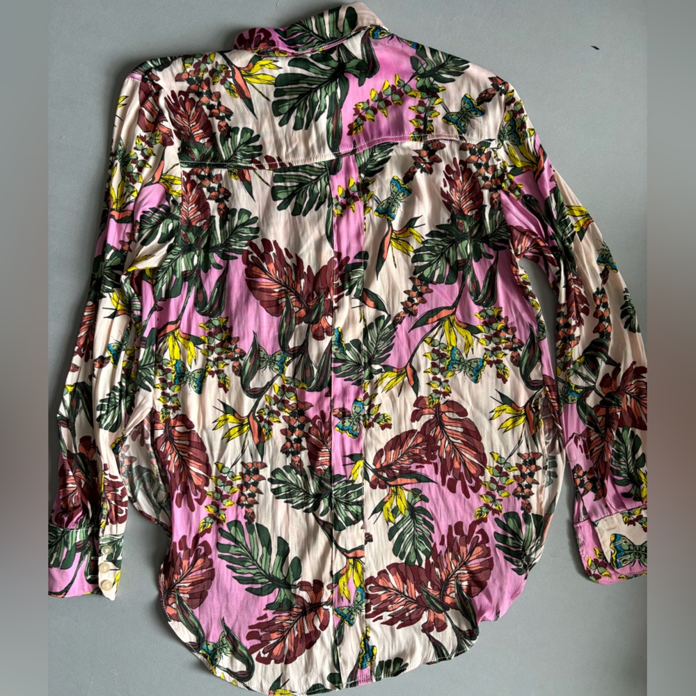 Free People Womens Long Sleeve Under The Palms Button Up Floral Resort Blouse XS - Picture 10 of 10